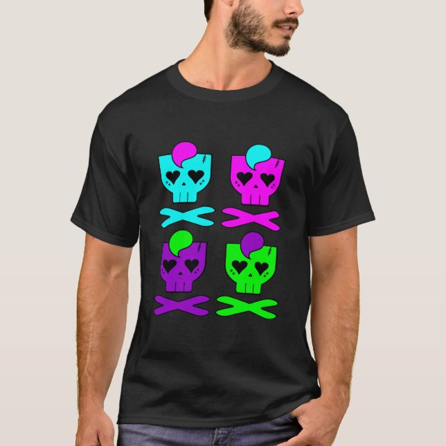 KAWAII DEATHROCK SKULLS MULTICOLOUR T-Shirt (Front)