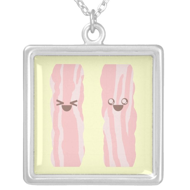 Kawaii Delicious Bacon Sterling Silver Necklace (Front)