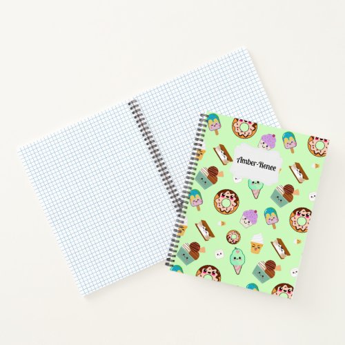 Kawaii Dessert Friends Mint Colored  Notebook