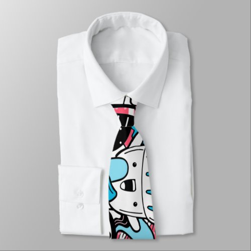 Kawaii Desserts Psychedelic Fun Illustration Blue Neck Tie