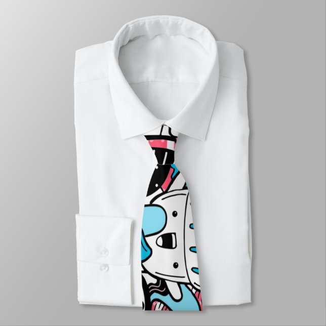 Kawaii Desserts Psychedelic Fun Illustration Blue Neck Tie (Tied)