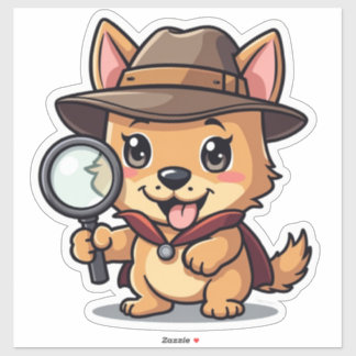 Kawaii Detective Pup Holding a Looking Glass Sticker