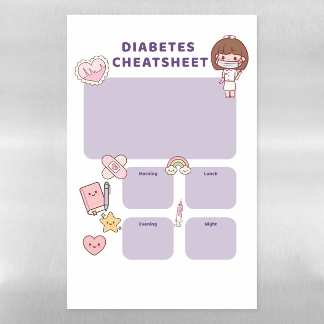 Kawaii Diabetes Cheatsheet  Magnetic Dry Erase Sheet (Vertical)
