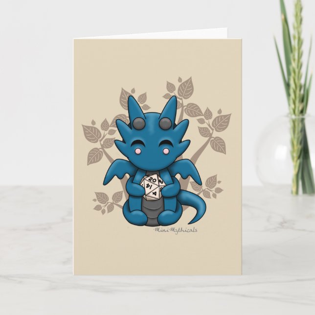 Kawaii Dice Dragon Blank Greeting Card (Front)