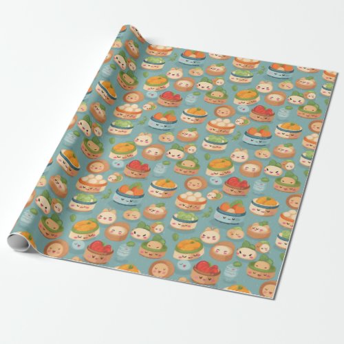 Kawaii Dim Sum Sunday Pattern Wrapping Paper