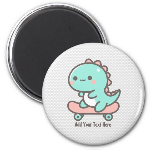 Kawaii Dino on Skateboard Personalized Text  Magnet