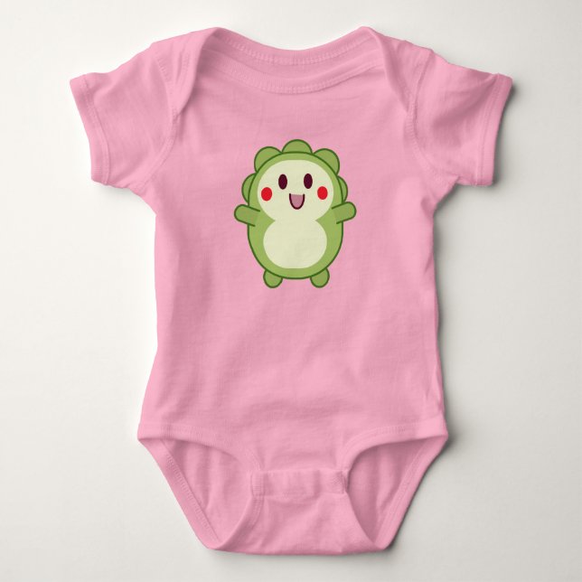 Kawaii Dinosaur Baby Bodysuit in Pink (Front)