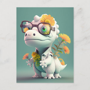 Kawaii Dinosaur Doctor Floral Postcard