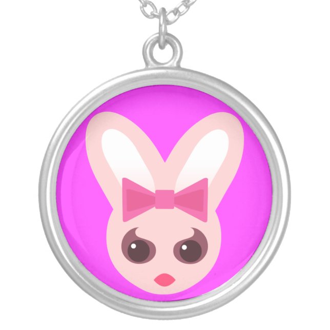 Kawaii Diva Bunny Rabbit Sterling Silver Necklace (Front)