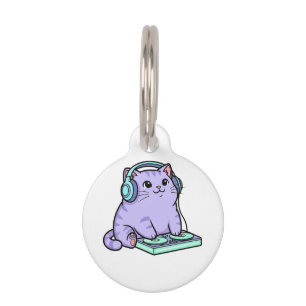 Kawaii DJ Cat Cartoon Illustration Pet ID Tag