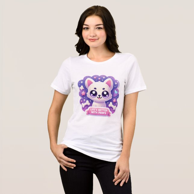 Kawaii Dog Life’s Better with Paws Cute Puppy Tee (Front Full)