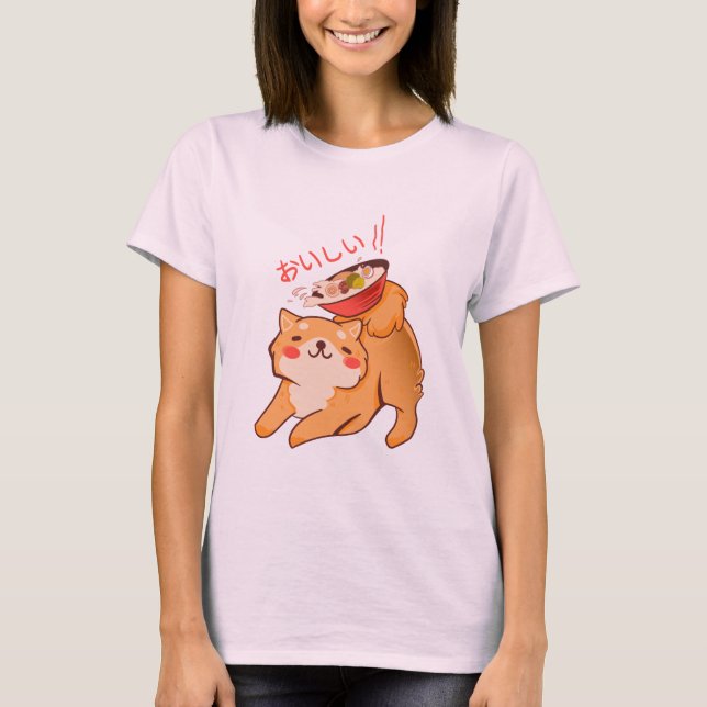 Kawaii Doggy Japanese Cut Shiba Inu and Ramen T-Shirt (Front)