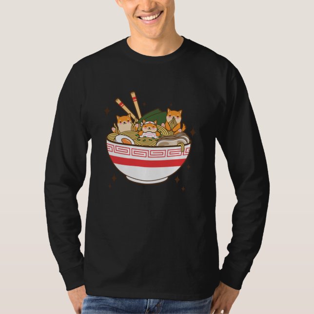 Kawaii dogs eating Ramen T-Shirt (Front)