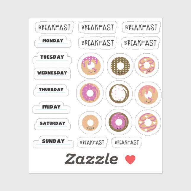 Kawaii Donut Breakfast Planner Stickers (Sheet)