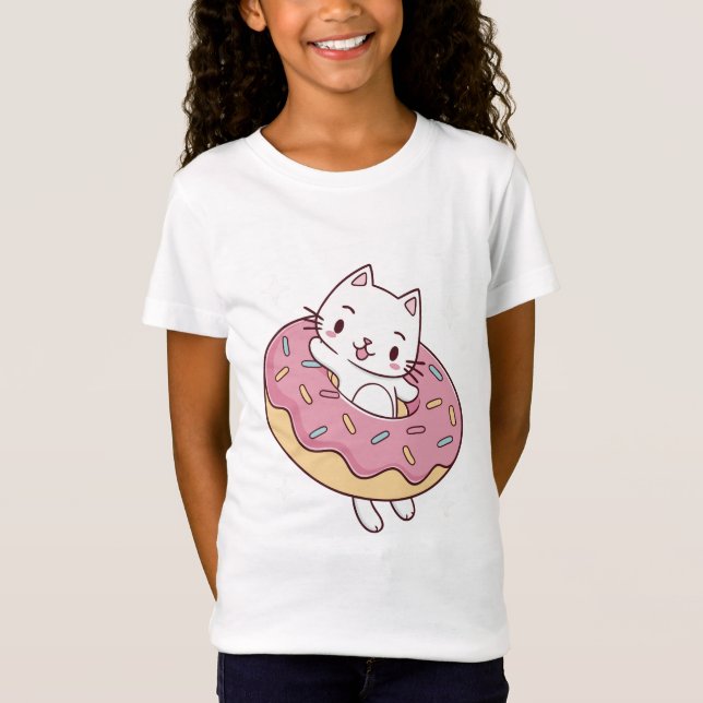 Kawaii Donut Cat T-Shirt – Cute Cartoon Kitty with (Front)