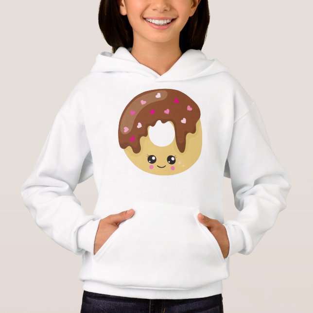 Kawaii Donut, Chocolate Donut, Doughnut, Hearts Hoodie (Front)