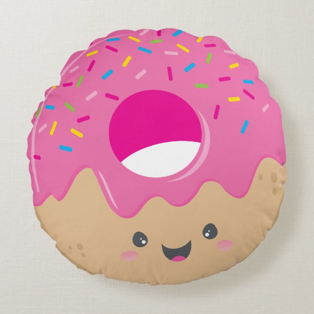 KAWAII DONUT DELIGHT bold colorful sweet sprinkles Round Pillow (Front)