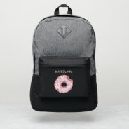Kawaii Donut Pink Sprinkles Custom Name School Port Authority® Backpack at Zazzle