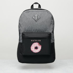 Kawaii Donut Pink Sprinkles Custom Name School Port Authority® Backpack