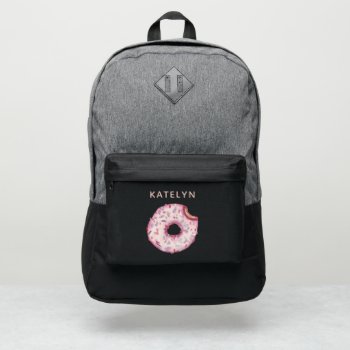 Kawaii Donut Pink Sprinkles Custom Name School Port Authority® Backpack by Gorjo_Designs at Zazzle