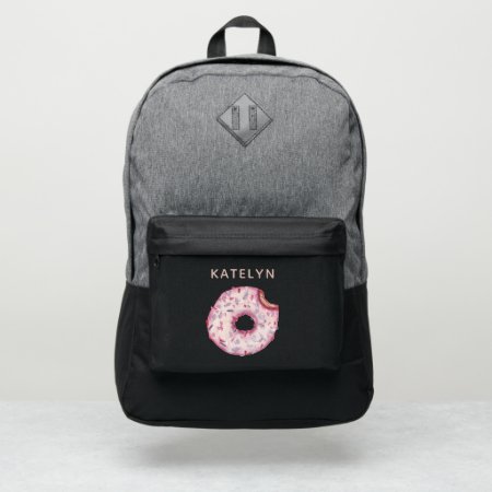 Kawaii Donut Pink Sprinkles Custom Name School Port Authority® Ba