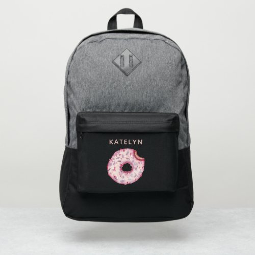 Kawaii Donut Pink Sprinkles Custom Name School Port Authority Backpack