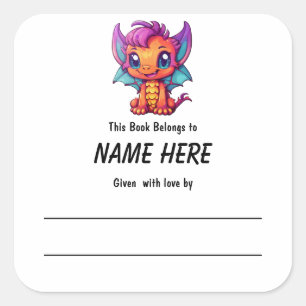 Kawaii Dragon Children's Bookplate With Message