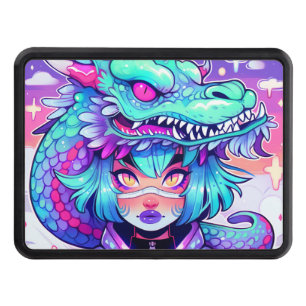 Kawaii Dragon Headdress Girl in Vaporwave Skies Hitch Cover