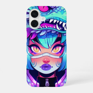 Kawaii Dragon Headdress Girl in Vaporwave Skies iPhone 16 Case