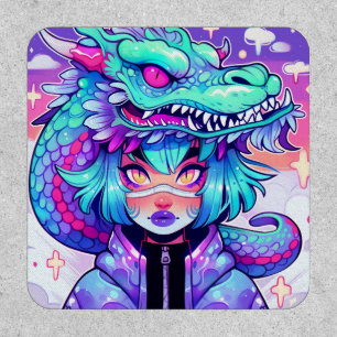 Kawaii Dragon Headdress Girl in Vaporwave Skies Patch
