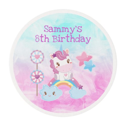 Kawaii Dreamy Unicorn Rainbow Cloud Birthday Edible Frosting Rounds