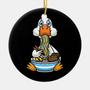 Kawaii Duck Eating Ramen Noodles Bowl Chopsticks Ceramic Ornament