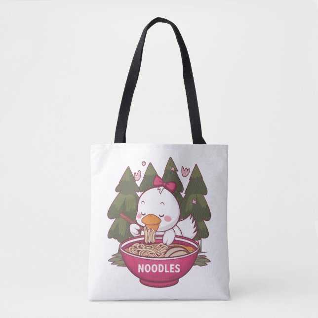 Kawaii duck eating ramen tote bag (Front)