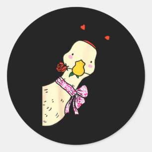 Kawaii Duck Rose Heart Bow Valentine Day Cute Anim Classic Round Sticker