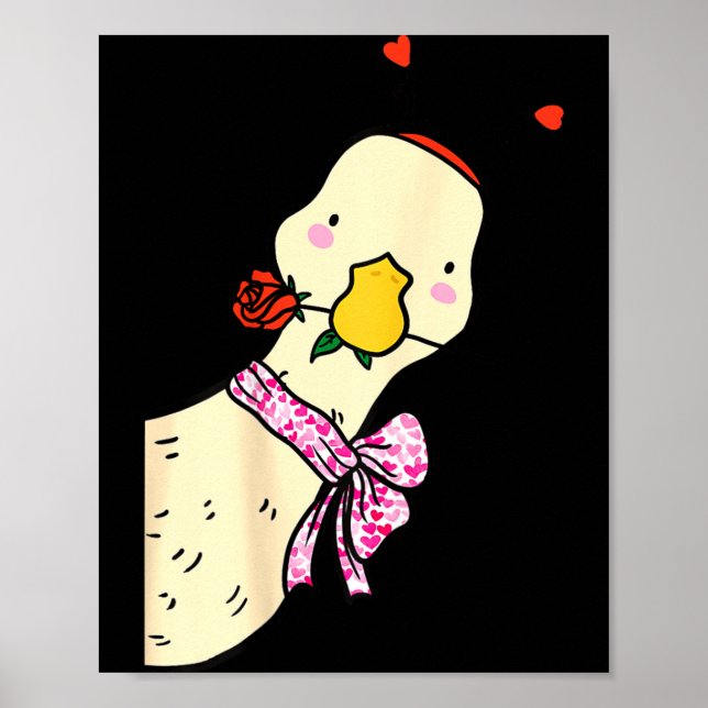 Kawaii Duck Rose Heart Bow Valentine Day Cute Anim Poster (Front)