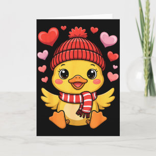 Kawaii Duck Valentines Day Hearts Winter Scarf Card