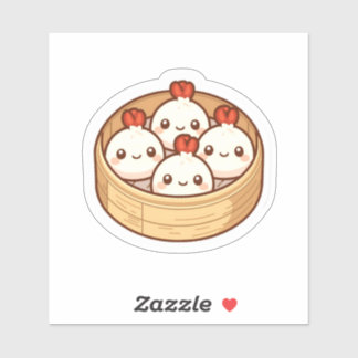 Kawaii Dumpling Bamboo Basket Art   Sticker