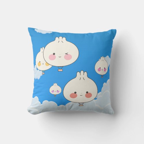 KAWAII DUMPLINGS AIR BALLOONS IN THE SKY THROW PILLOW