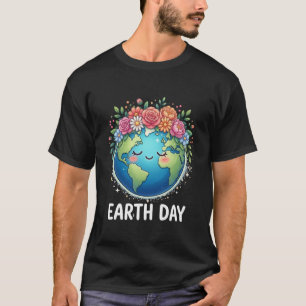 Kawaii Earth Lover Floral Earth Day flower crown T-Shirt