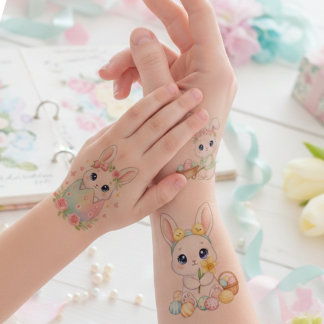Kawaii Easter Baby Bunny & Friends Temporary Tatto Tattoos