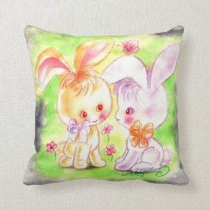 Kawaii Easter Bunnies Throw Pillow