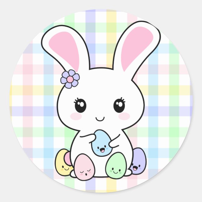 Kawaii Easter Bunny Classic Round Sticker (Front)