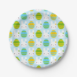 Kawaii Easter Bunny & Eggs Paper Plates