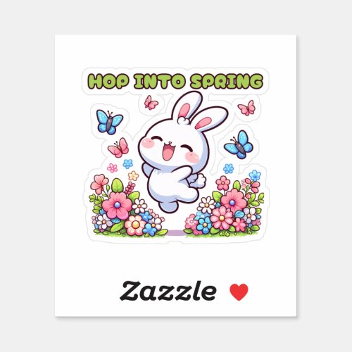 Kawaii Easter Bunny Hop into Spring Sticker
