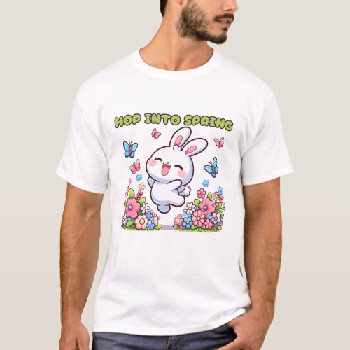Kawaii Easter Bunny Hop into Spring T_Shirt