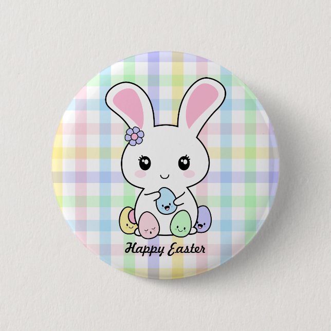 Kawaii Easter Bunny Pinback Button (Front)