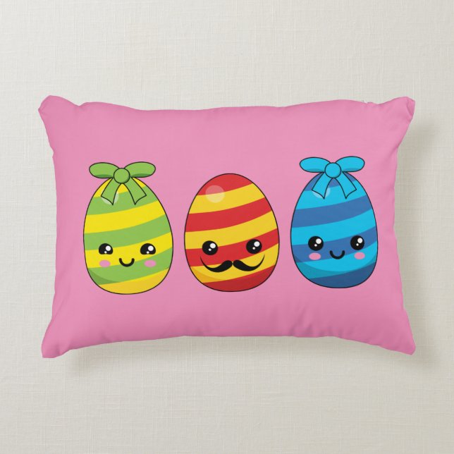 Kawaii Easter Eggs with Ribbons Accent Pillow (Front)