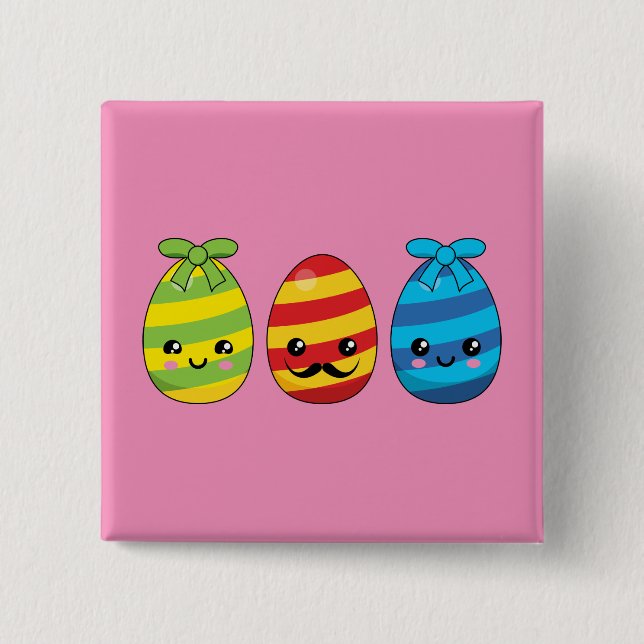 Kawaii Easter Eggs with Ribbons Button (Front)