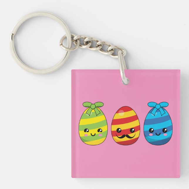 Kawaii Easter Eggs with Ribbons Keychain (Front)