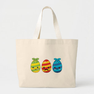 Kawaii Easter Eggs with Ribbons Large Tote Bag